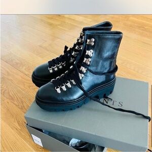 All Saints Black Leather Combat Boots
